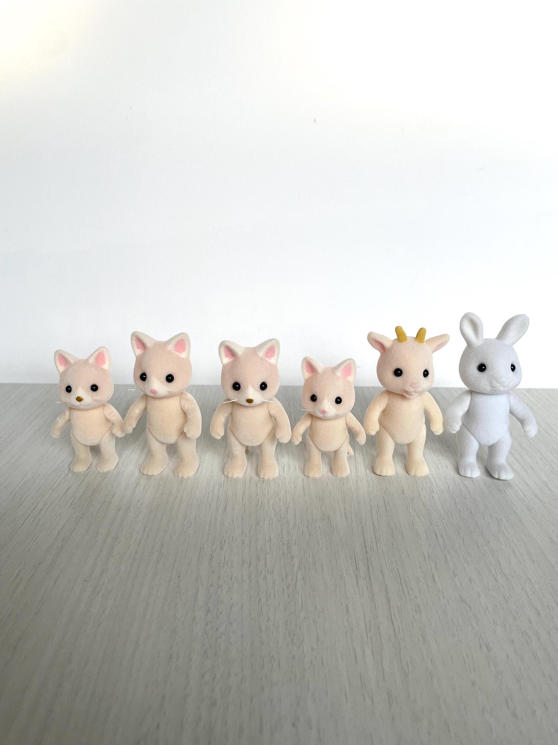 White miniature cat figurine, mini white rabbit, Calico Critters Silk Cat, Snow-Warren rabbit, father goat, you pick individual animal, brand new out of box, Sylvanian Spares for customs.
