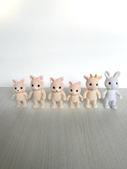 White miniature cat figurine, mini white rabbit, Calico Critters Silk Cat, Snow-Warren rabbit, father goat, you pick individual animal, brand new out of box, Sylvanian Spares for customs.