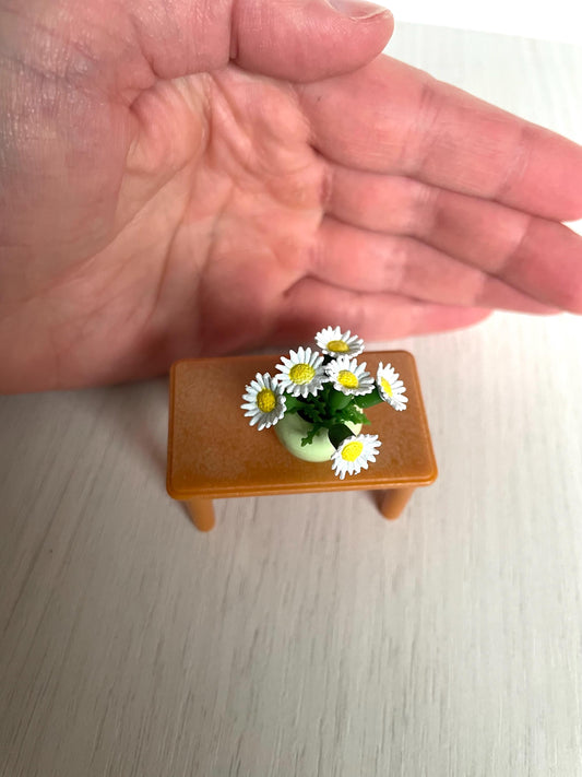 Miniature Calico Critters Side Table with Vase & White Flowers — Sylvanian Families
