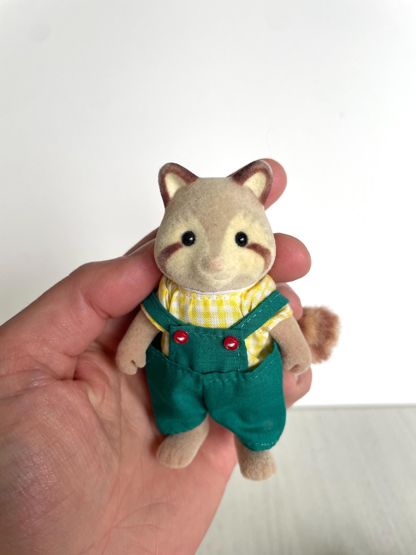 Mulberry Raccoon Family, Calico Critters Sylvanian Families vintage and discontinued in original clothes