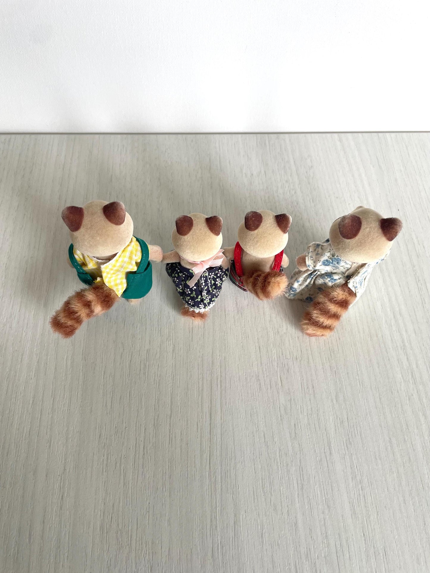 Mulberry Raccoon Family, Calico Critters Sylvanian Families vintage and discontinued in original clothes