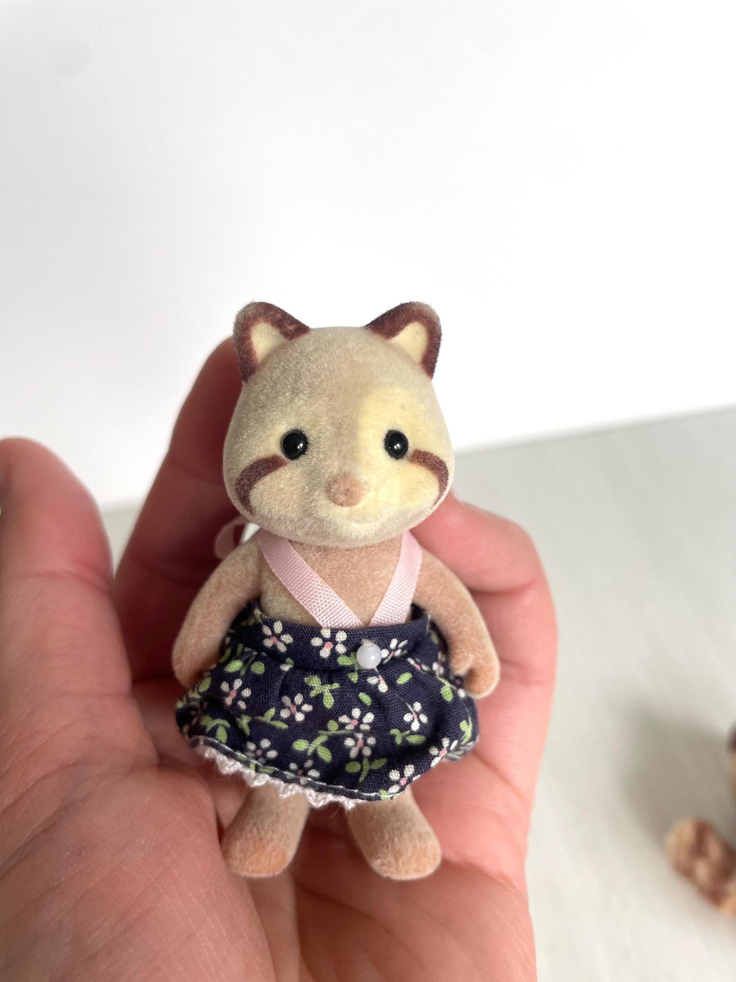 Mulberry Raccoon Family, Calico Critters Sylvanian Families vintage and discontinued in original clothes