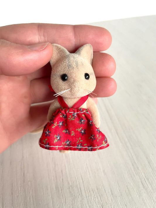 Rare Catwood girl cat figure with tail — vintage Sylvanian Families / Calico Critters