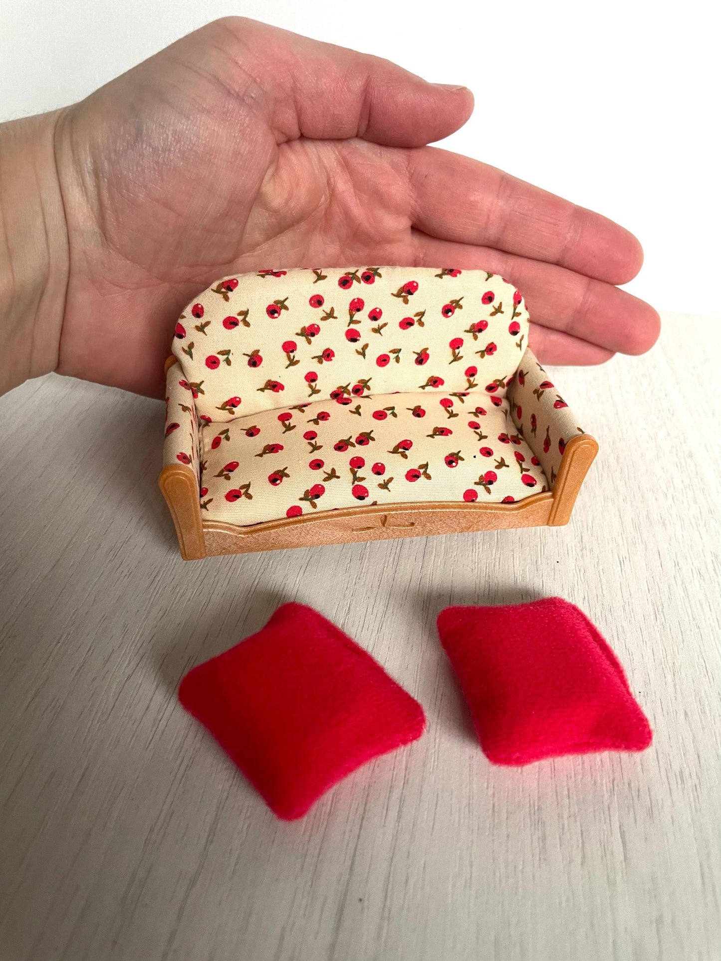 Miniature Red Floral double Seat Sofa for Dollhouse, tiny couch, Mini Furniture for Dollhouse Living Room | Small-Scale Furniture