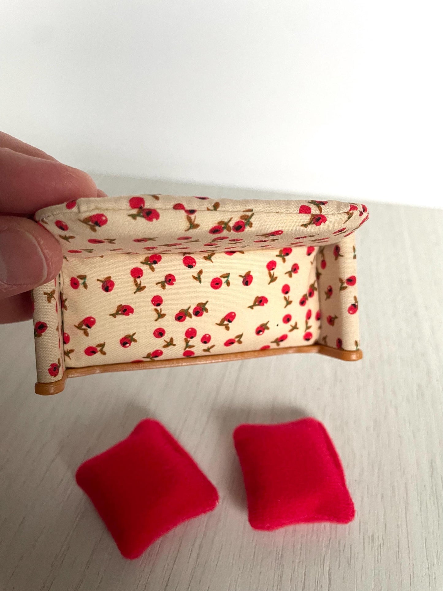 Miniature Red Floral double Seat Sofa for Dollhouse, tiny couch, Mini Furniture for Dollhouse Living Room | Small-Scale Furniture