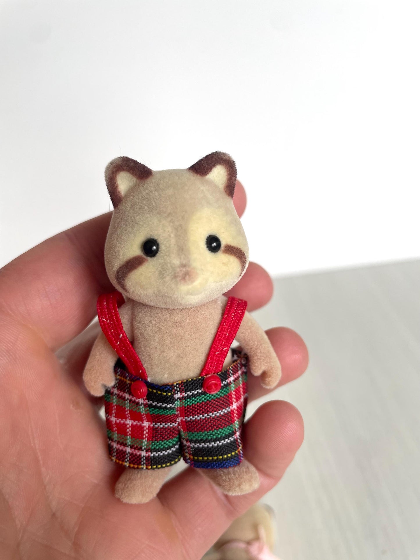 Mulberry Raccoon Family, Calico Critters Sylvanian Families vintage and discontinued in original clothes