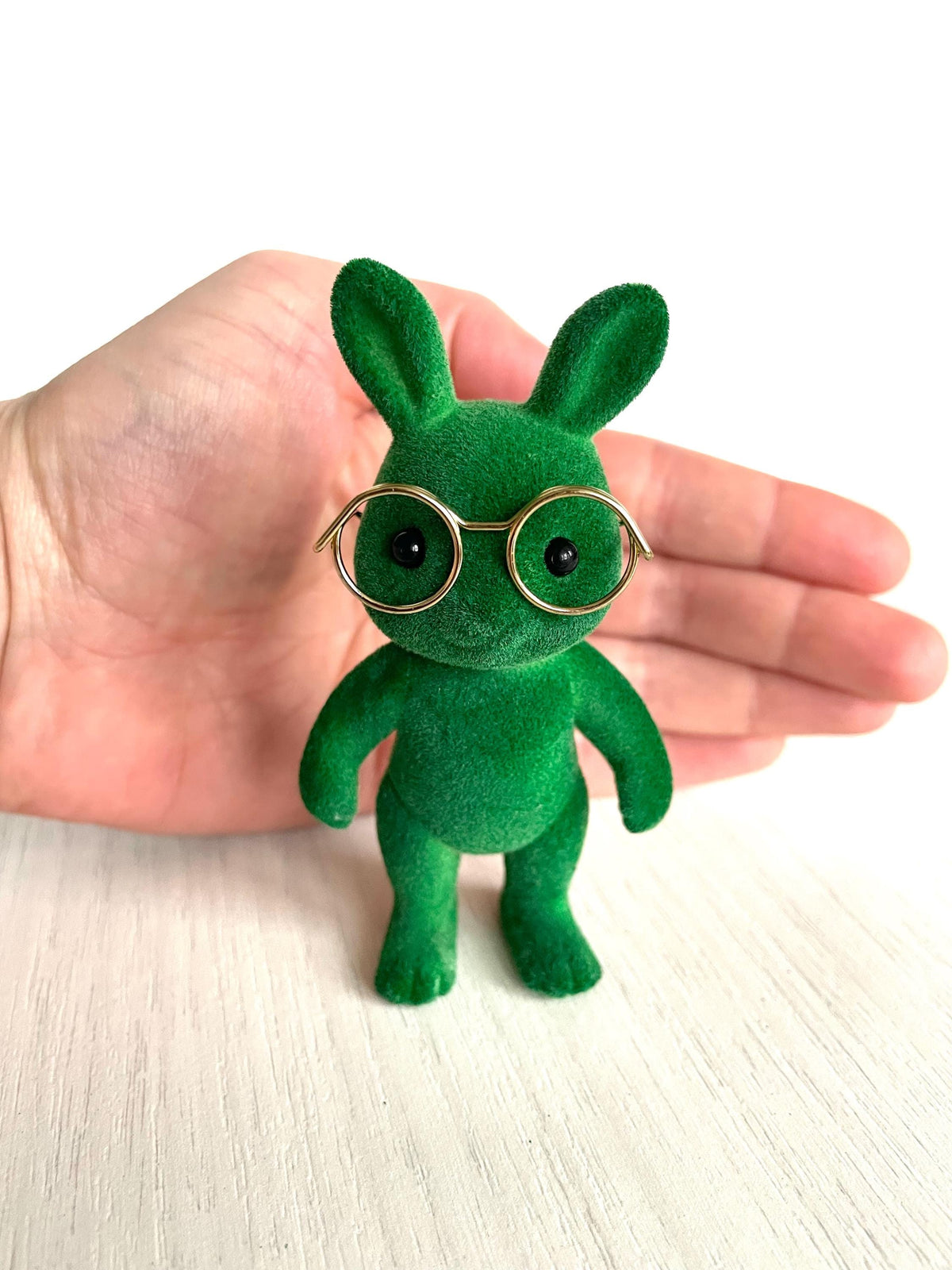 Calico Critters Green Rabbit with Wicked-inspired glasses, hand-dyed custom Sylvanian Families bunny for Easter baskets, crafts and collectors