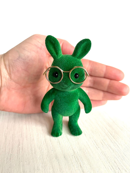 Calico Critters Green Rabbit with Wicked-inspired glasses, hand-dyed custom Sylvanian Families bunny for Easter baskets, crafts and collectors