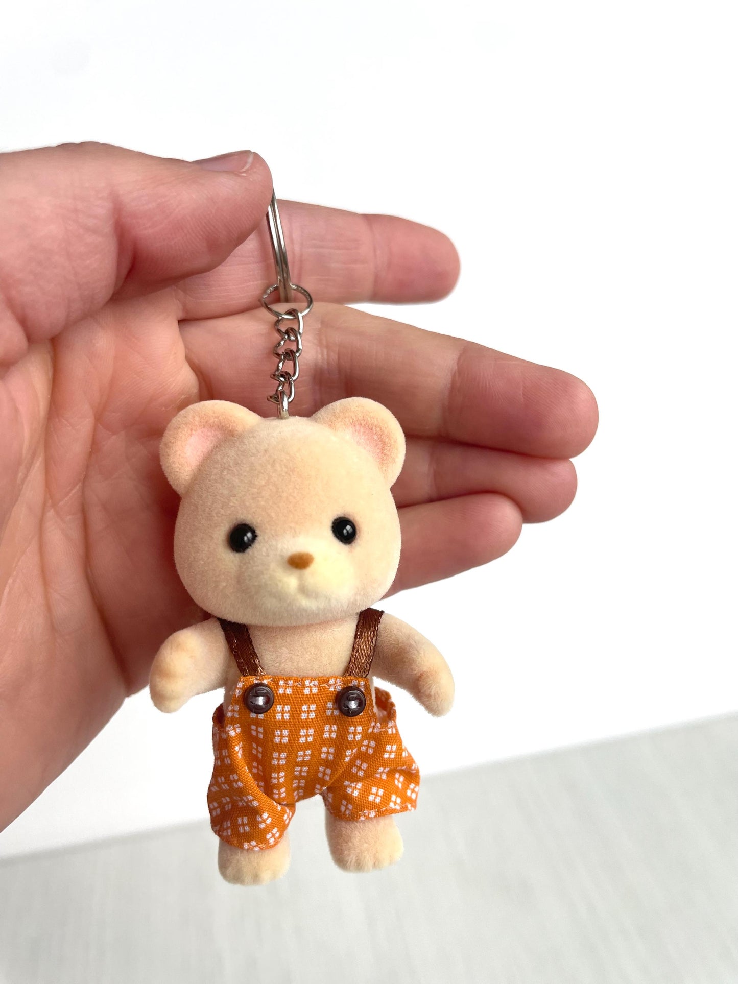 Handmade Calico Critters cuddle bear animal keychain, miniature charm with cute animal design, perfect gift for collectors and animal lovers