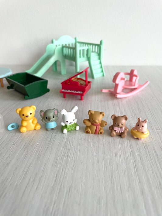 Miniature Calico Critters baby toys, pacifier, bottles, furniture replacement parts for Sylvanian babies, Calico Critters teddy bear