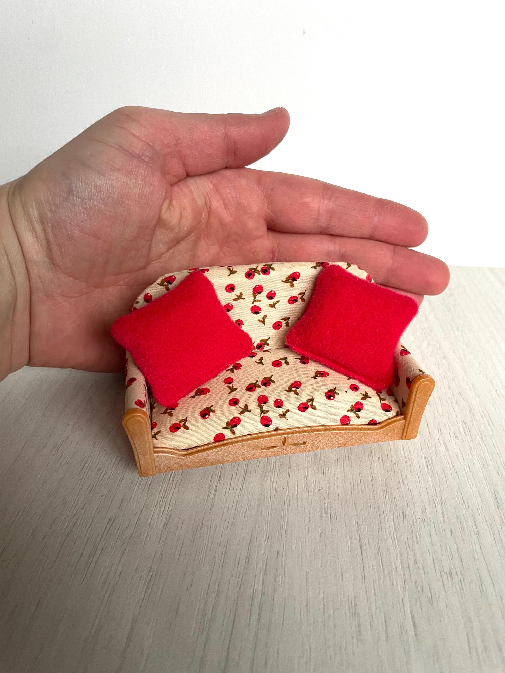 Miniature Red Floral double Seat Sofa for Dollhouse, tiny couch, Mini Furniture for Dollhouse Living Room | Small-Scale Furniture