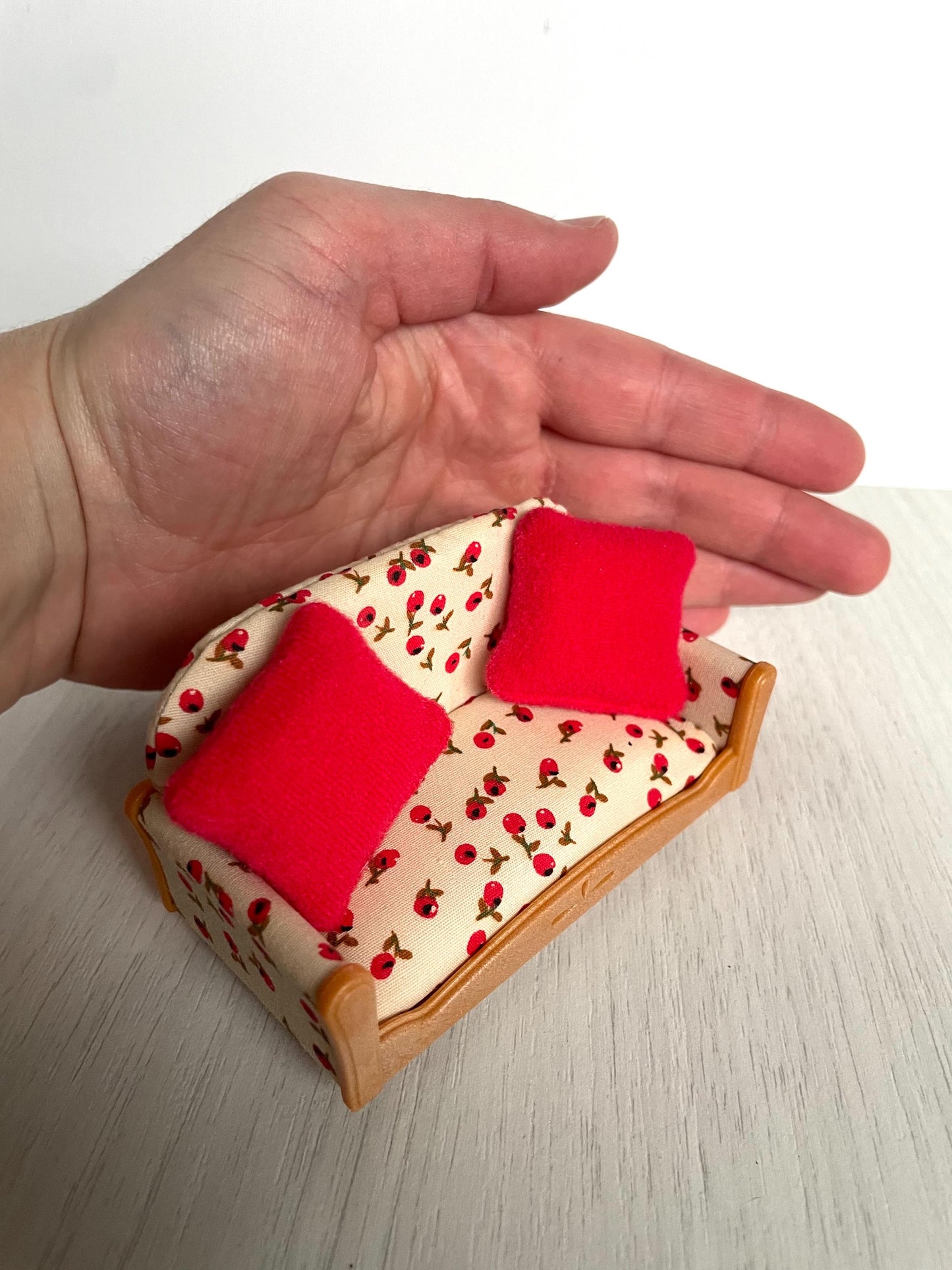 Miniature Red Floral double Seat Sofa for Dollhouse, tiny couch, Mini Furniture for Dollhouse Living Room | Small-Scale Furniture