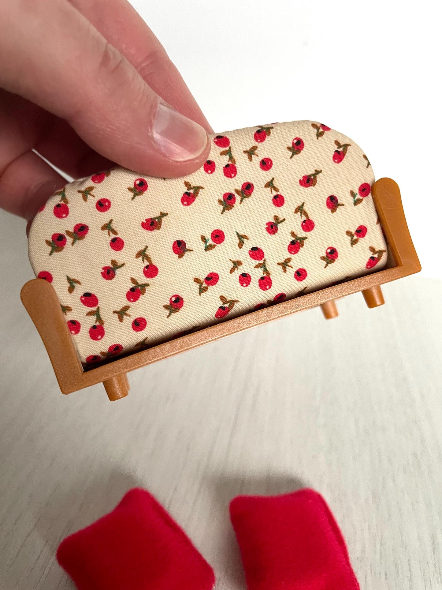Miniature Red Floral double Seat Sofa for Dollhouse, tiny couch, Mini Furniture for Dollhouse Living Room | Small-Scale Furniture