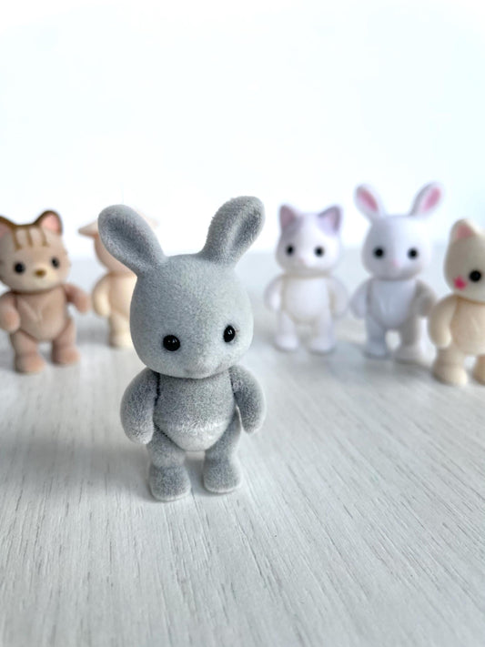 Baby Grey Rabbit spare critter — brand new Calico Critters / Sylvanian Families figure, naked for customizing or replacement