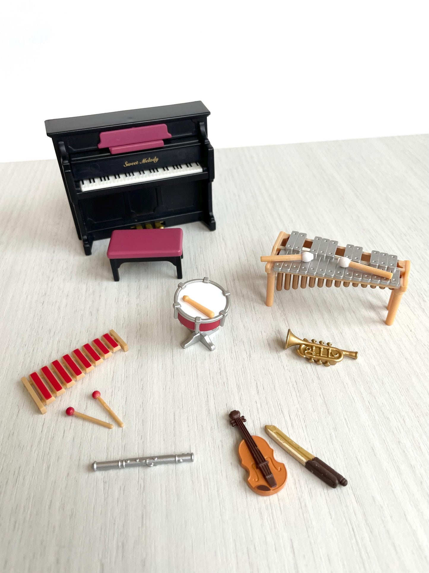 Calico Critters school band set instruments, you pick! Vintage Sylvanian families black piano, drum, xylophone, flute, trumpet, glockenspiel