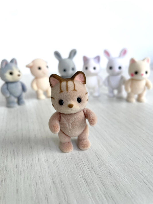 Baby Striped Cat spare critter — brand new Calico Critters / Sylvanian Families figure, naked for customizing or replacement