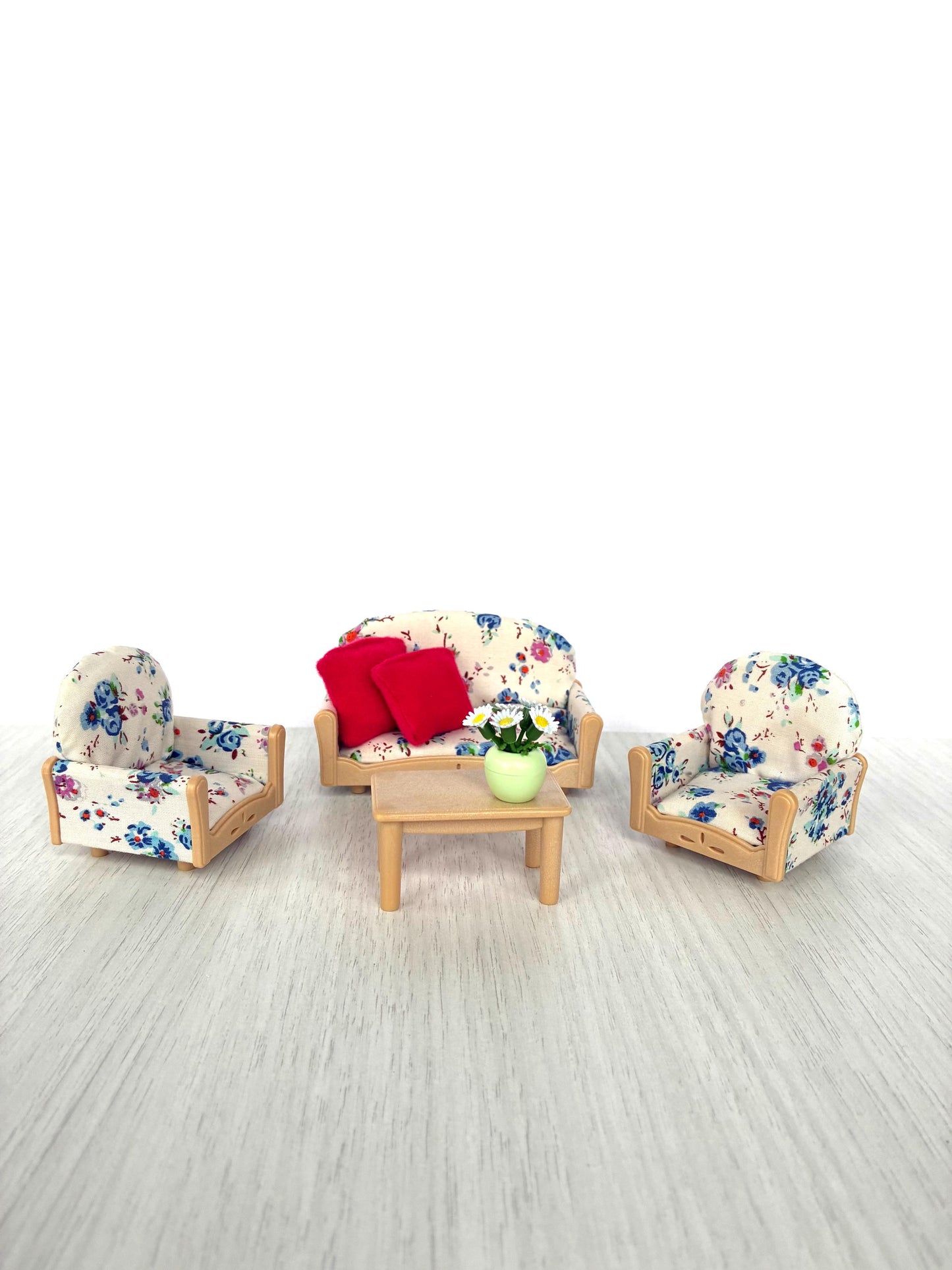 Rare Sylvanian Vintage Sofa Armchair Set, Floral Living Room Furniture — Calico Critters