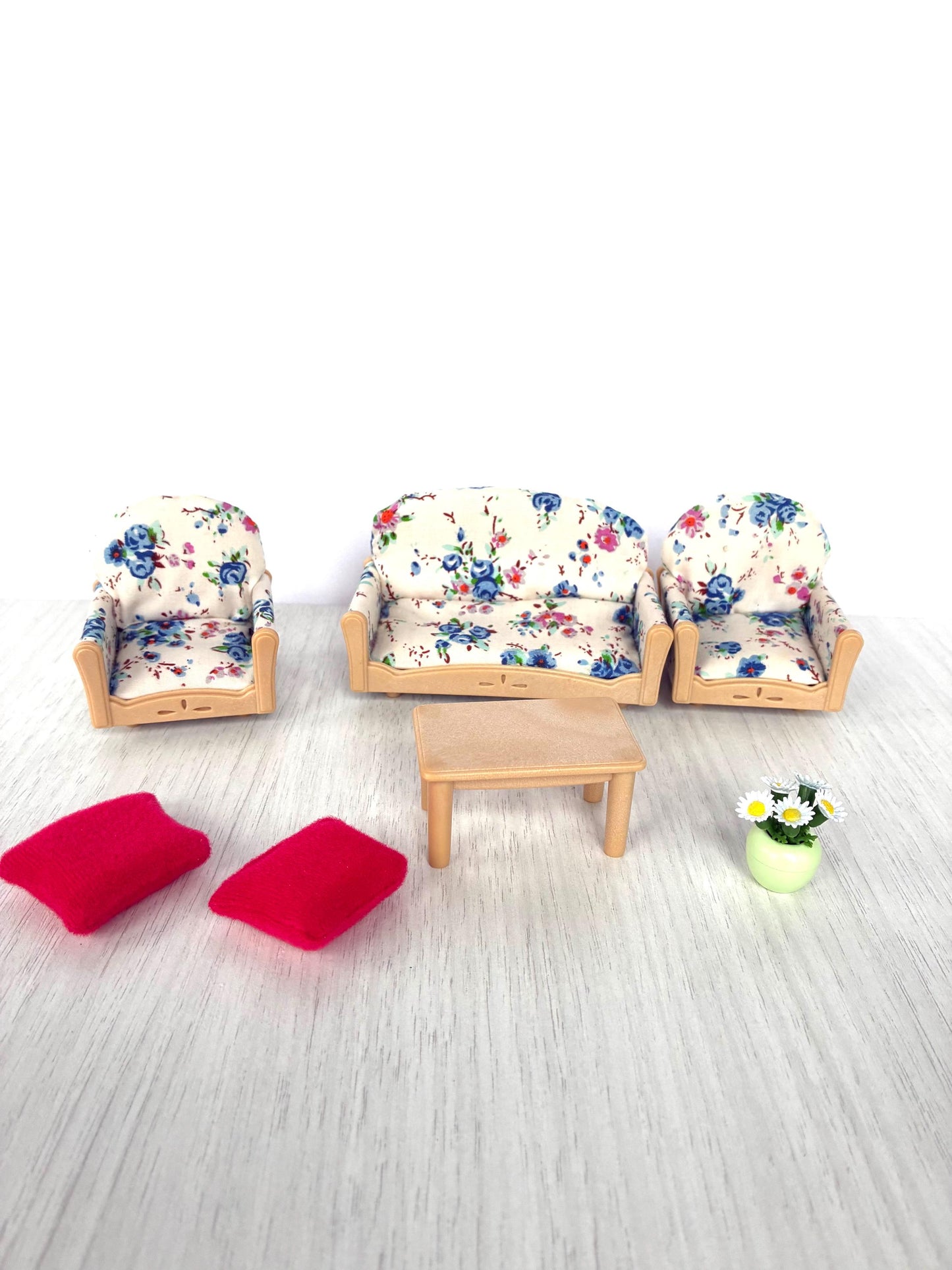 Rare Sylvanian Vintage Sofa Armchair Set, Floral Living Room Furniture — Calico Critters