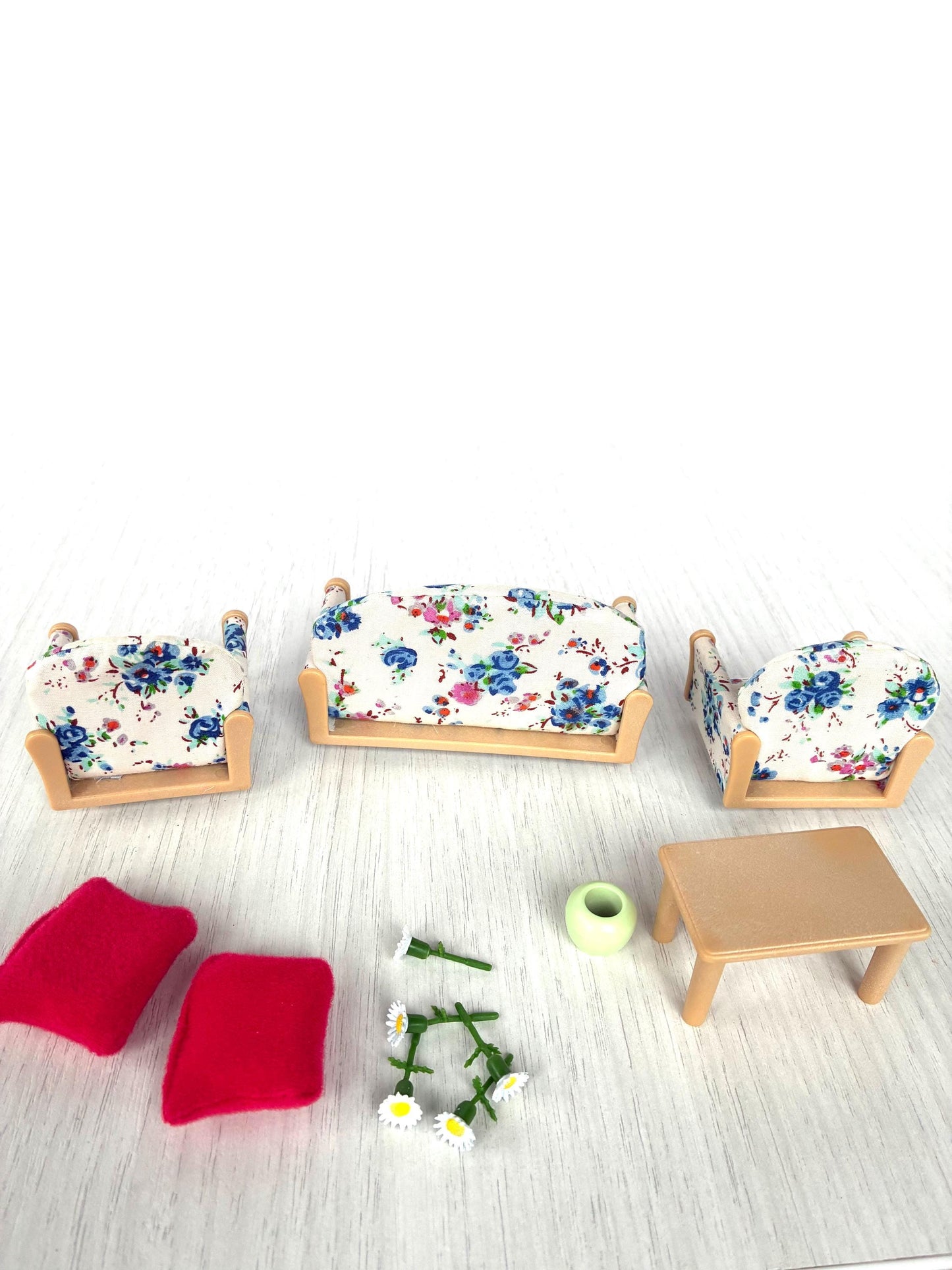 Rare Sylvanian Vintage Sofa Armchair Set, Floral Living Room Furniture — Calico Critters