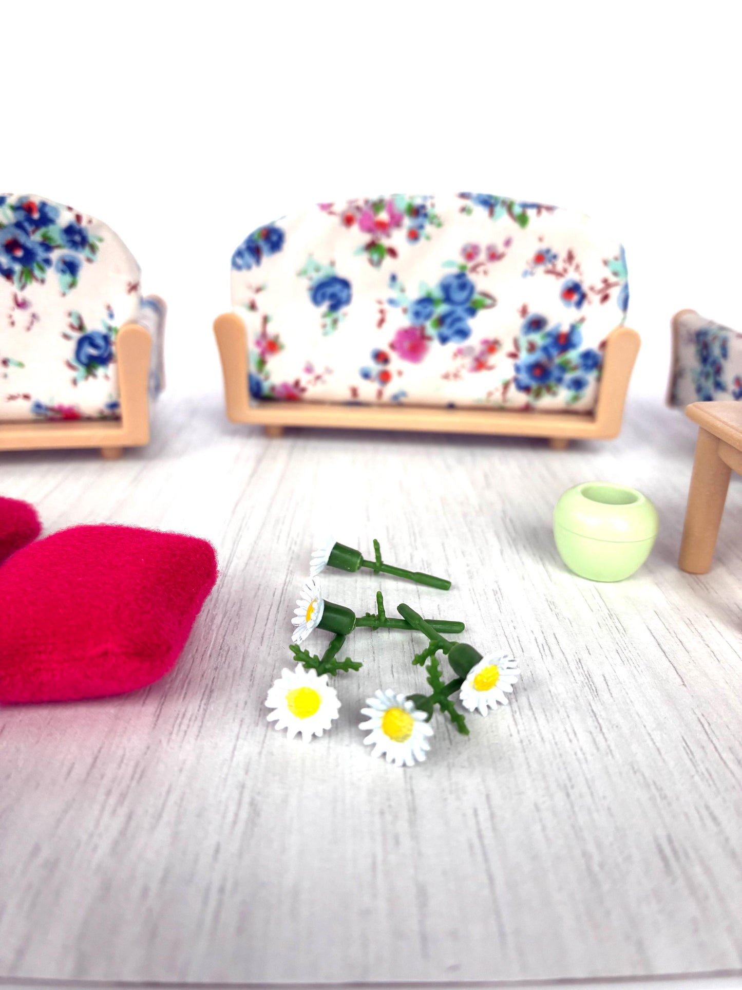 Rare Sylvanian Vintage Sofa Armchair Set, Floral Living Room Furniture — Calico Critters