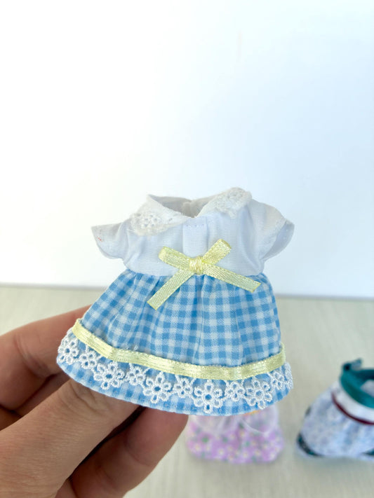 Calico Critters Sylvanian Families blue gingham dress with yellow bow for adult mom figure