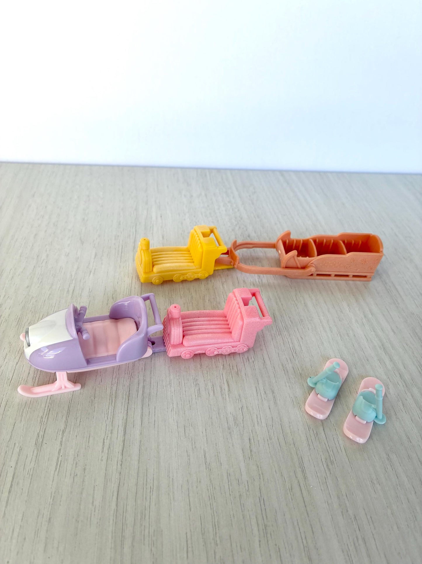 Calico Critters baby vehicles: ski doo, sled, skis, train — Sylvanian Families