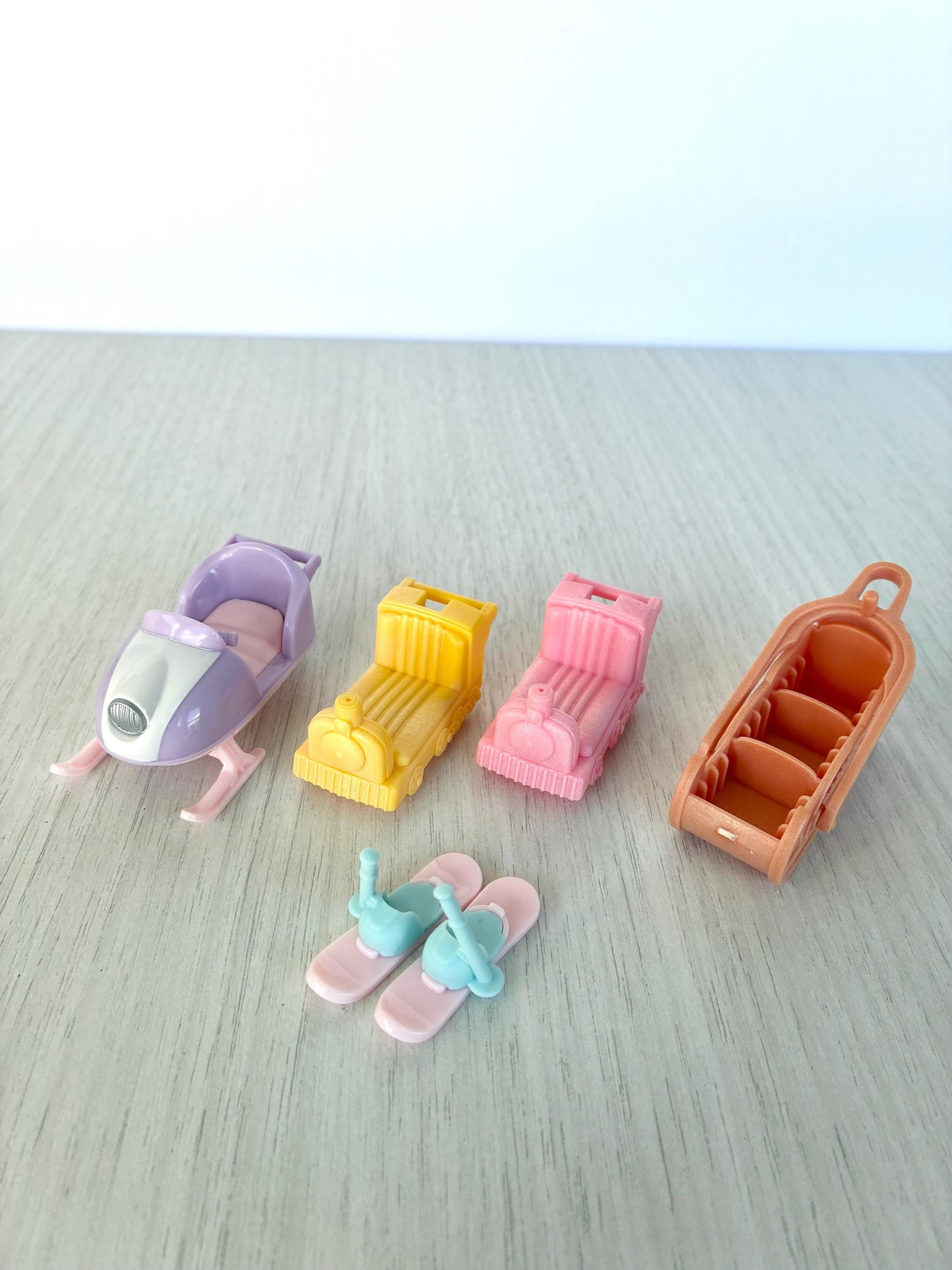 Calico Critters baby vehicles: ski doo, sled, skis, train — Sylvanian Families