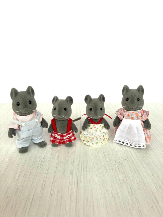Vintage Sylvanian Families Thistlethorn Grey Mouse Family, Rare Flocked Tails — Calico Critters