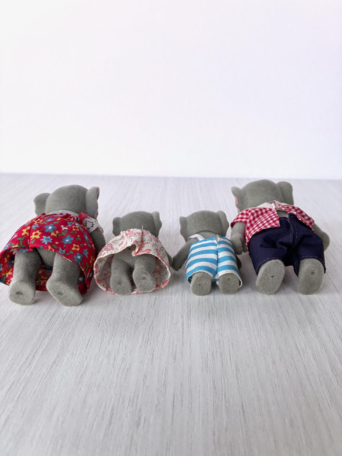 Close-up of the elephant family feet and legs showing intact flocking on the soles