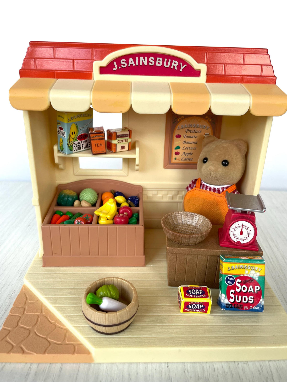 J. Sainsbury Grocery Shop Sylvanian Families Calico Critters complete set with shopkeeper bear and produce