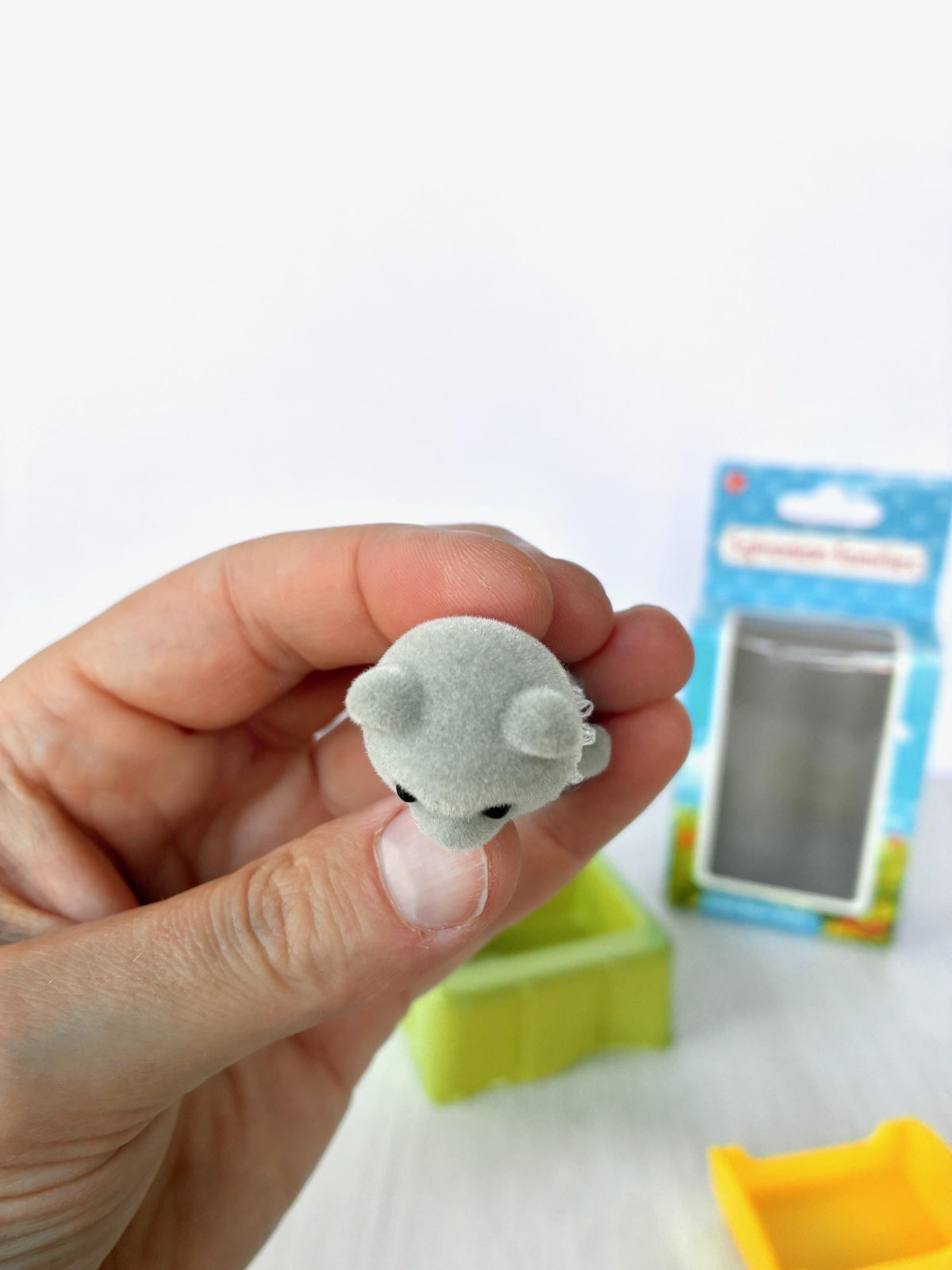 Vintage Sylvanian Families Grey Bear Baby figure blue romper boxed Calico Critters baby toy, photo 4