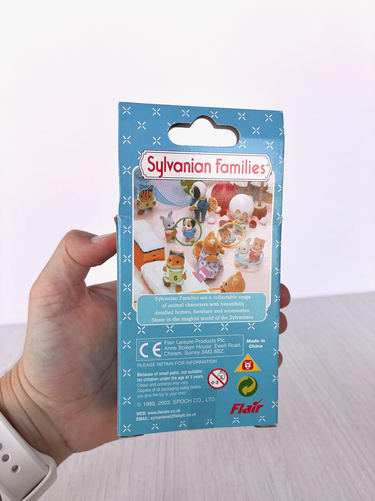 Vintage Sylvanian Families Grey Bear Baby figure blue romper boxed Calico Critters baby toy, photo 8