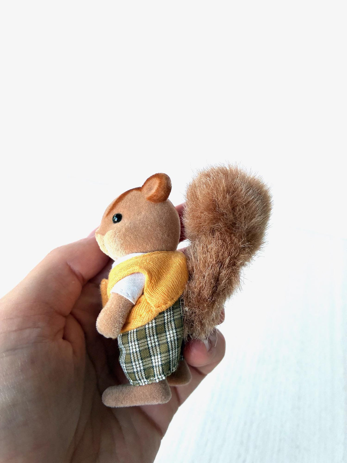 Sylvanian Families Walnut Squirrel boy, Calico Critters Hazelnut Chipmunk brother, in yellow vest and green plaid shorts – photo 2 of 7