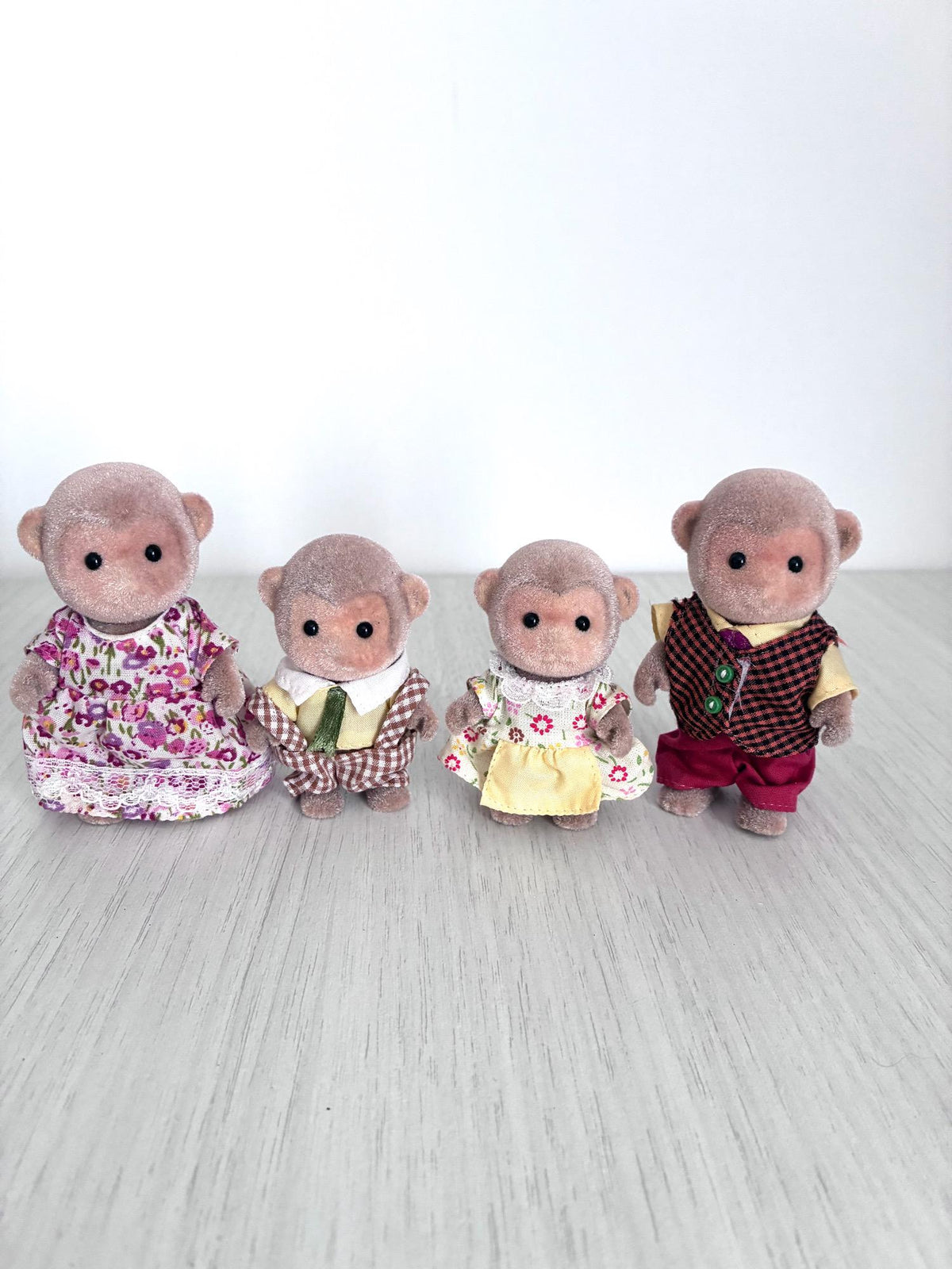 Calico Critters Sylvanian Families Darwin Monkey Family, all four brown figures front view