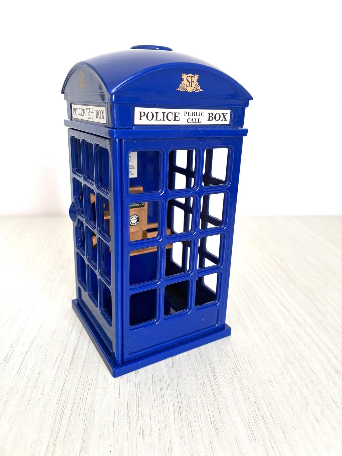 Sylvanian Families Police Call Box front view, Calico Critters vintage blue police telephone box