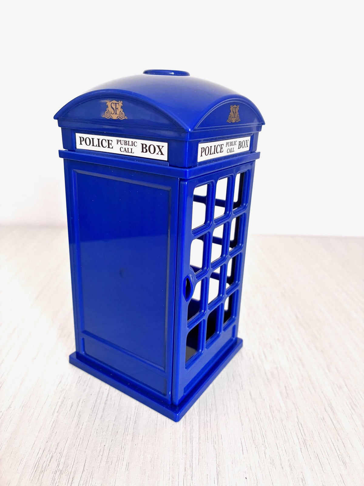 Back view of Sylvanian Families Police Call Box, Calico Critters vintage blue police telephone box