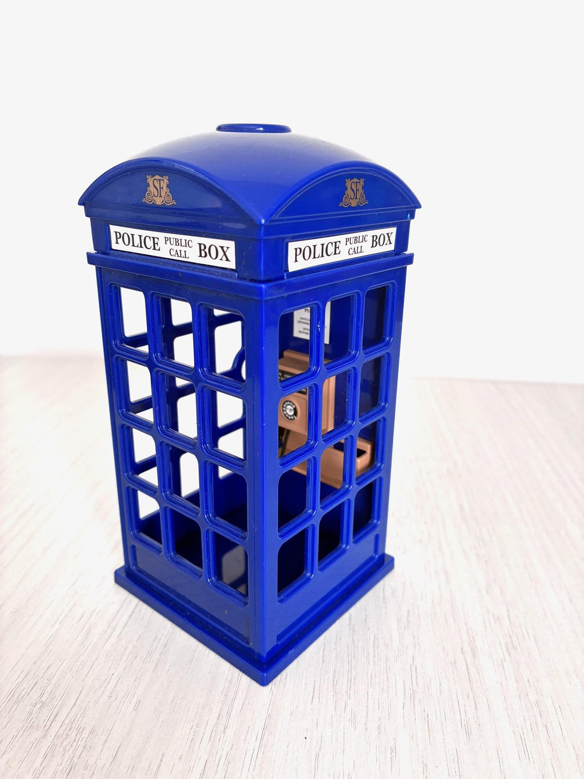 Sylvanian Families Police Call Box front angle, Calico Critters vintage Flair blue police telephone box