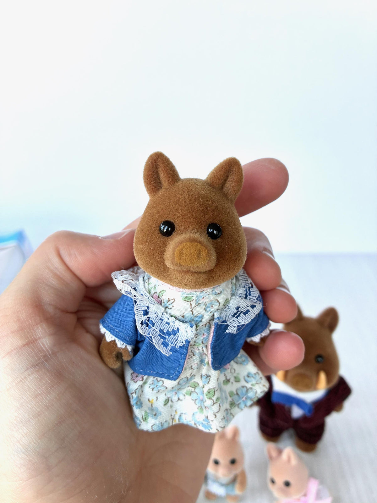 Sylvanian Families Calico Critters Wild Boar Family (Flair, boxed): Mum boar close-up, clean brown flocking and bright eyes