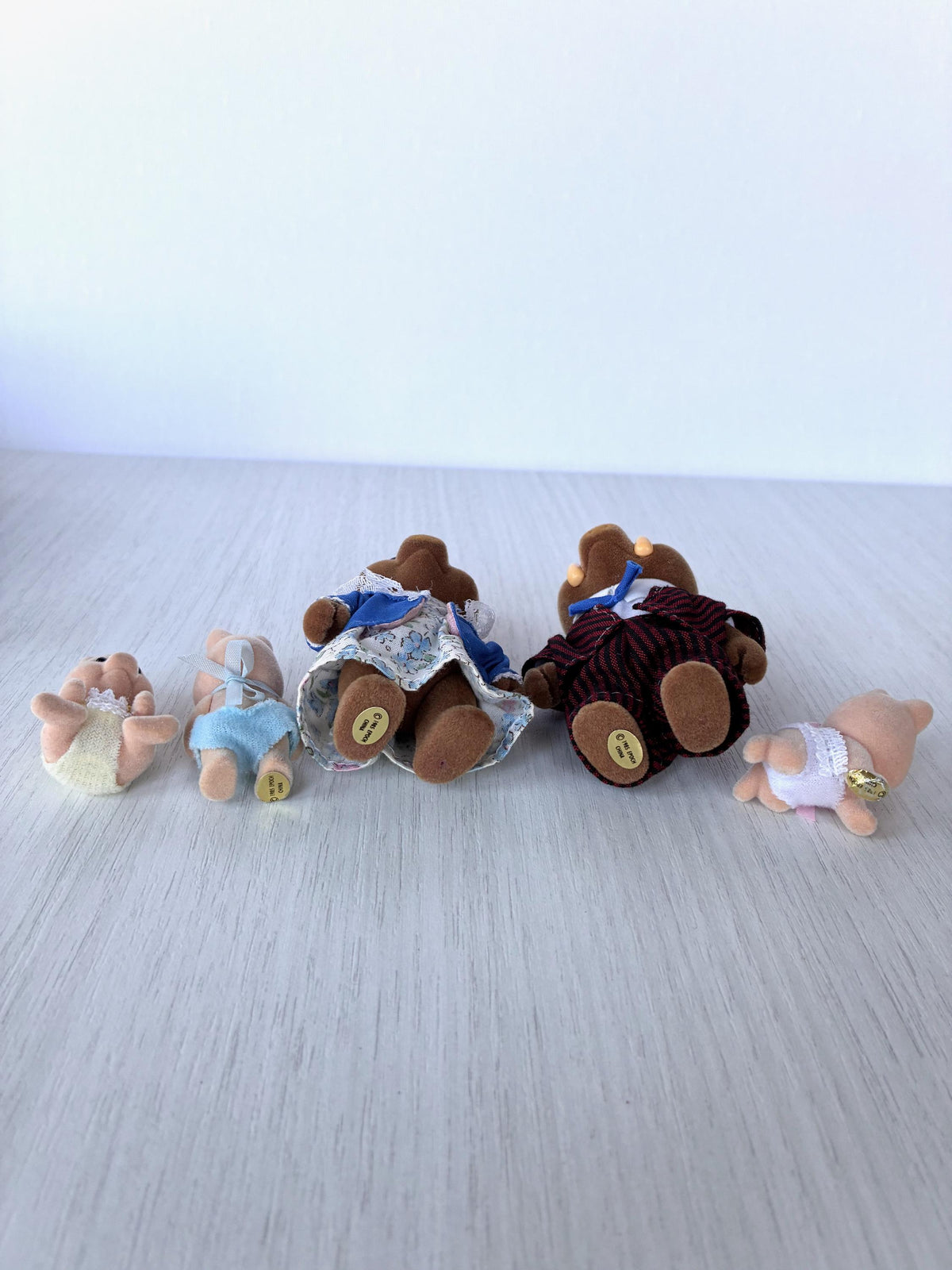 Sylvanian Families Calico Critters Wild Boar Family (Flair, boxed): the family lying down showing gold foot stickers