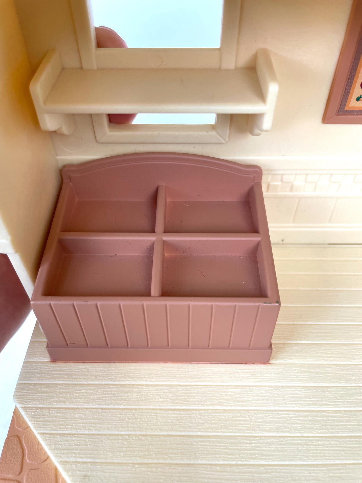 Two tier produce crate and mounted wall shelf from the J. Sainsbury shop, Sylvanian Families Calico Critters