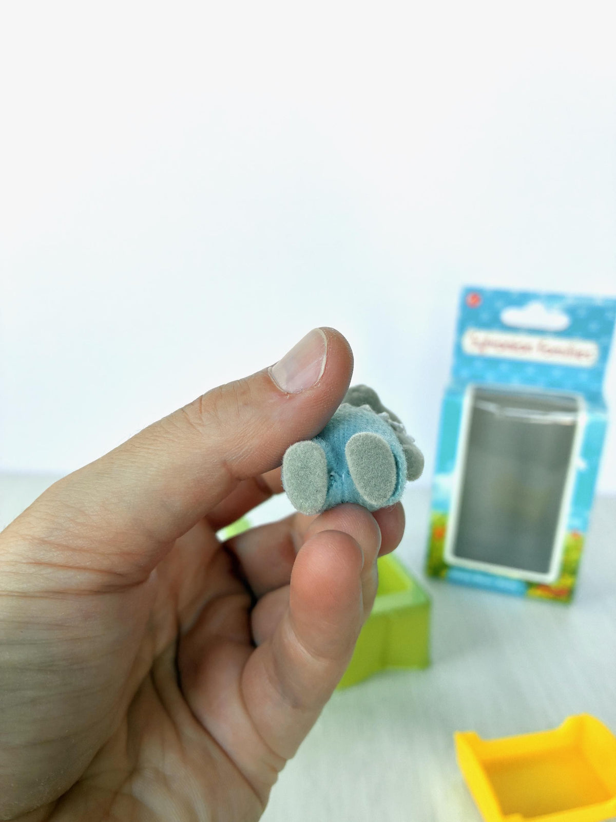 Vintage Sylvanian Families Grey Bear Baby figure blue romper boxed Calico Critters baby toy, photo 5