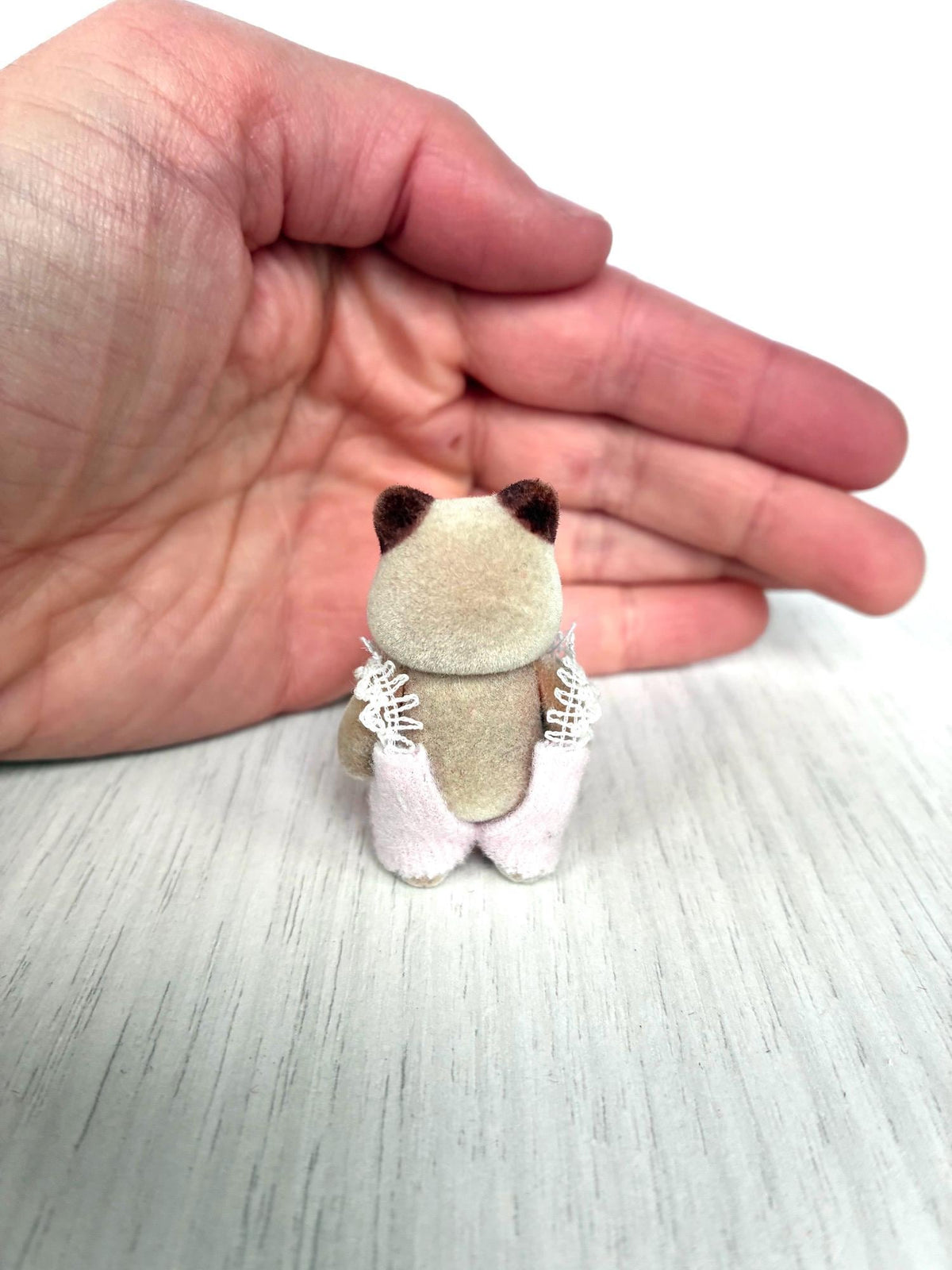 Vintage Sylvanian Families Calico Critters Mulberry Raccoon baby in pink romper